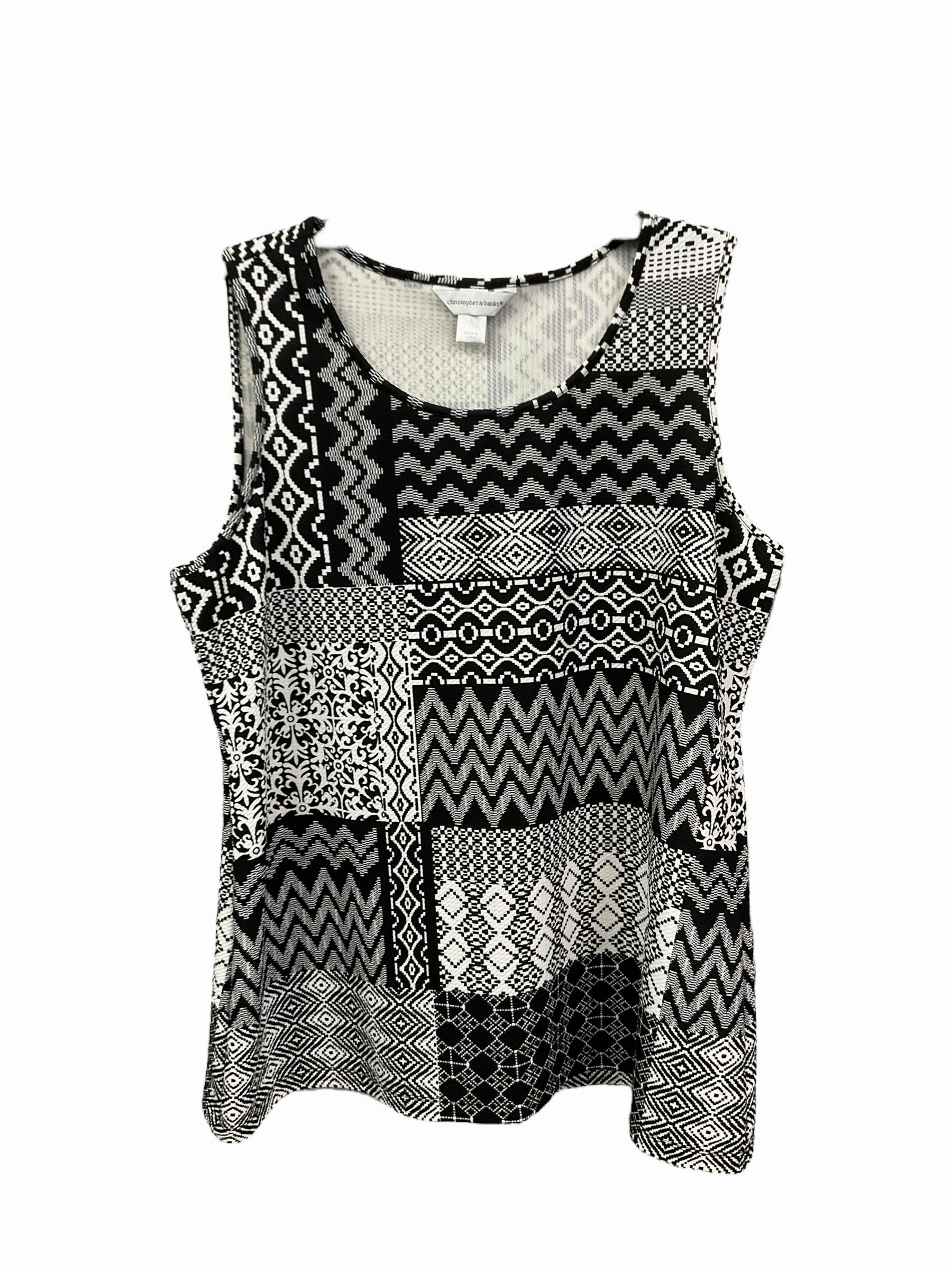Top Sleeveless By Christopher And Banks In Black White, Size: L FlexibleNeckline Chic Accessory