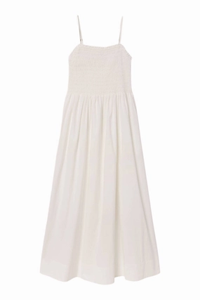 Trovata Birds of Paradis Carmen Dress in White Minimalist Elegance Gentle Stitch