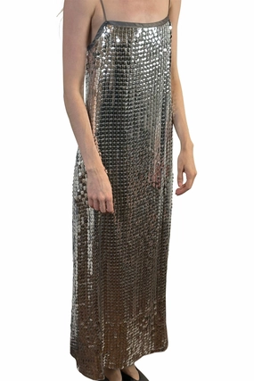 Saint Art Chloe Disk Dress in Silver Front-Slit Cozy Silhouette