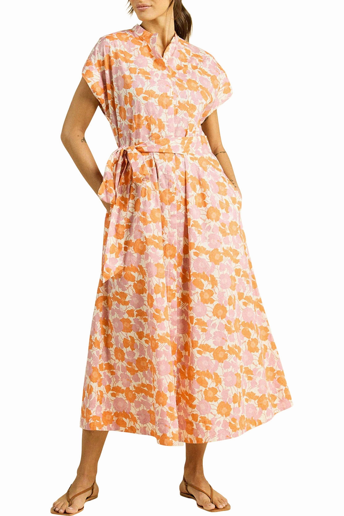 Trovata Birds of Paradis James Dress in Poppy Dawn Feminine Vibe Flared-Hem