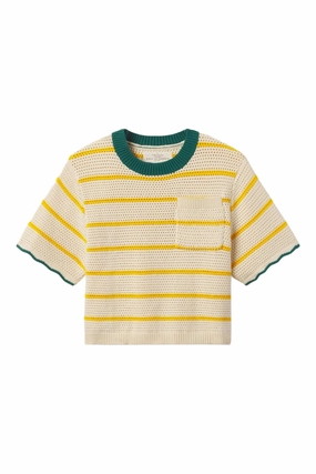 Cozy Fleece Trovata Birds of Paradis Jules Sweater Tshirt in Yellow Stripe