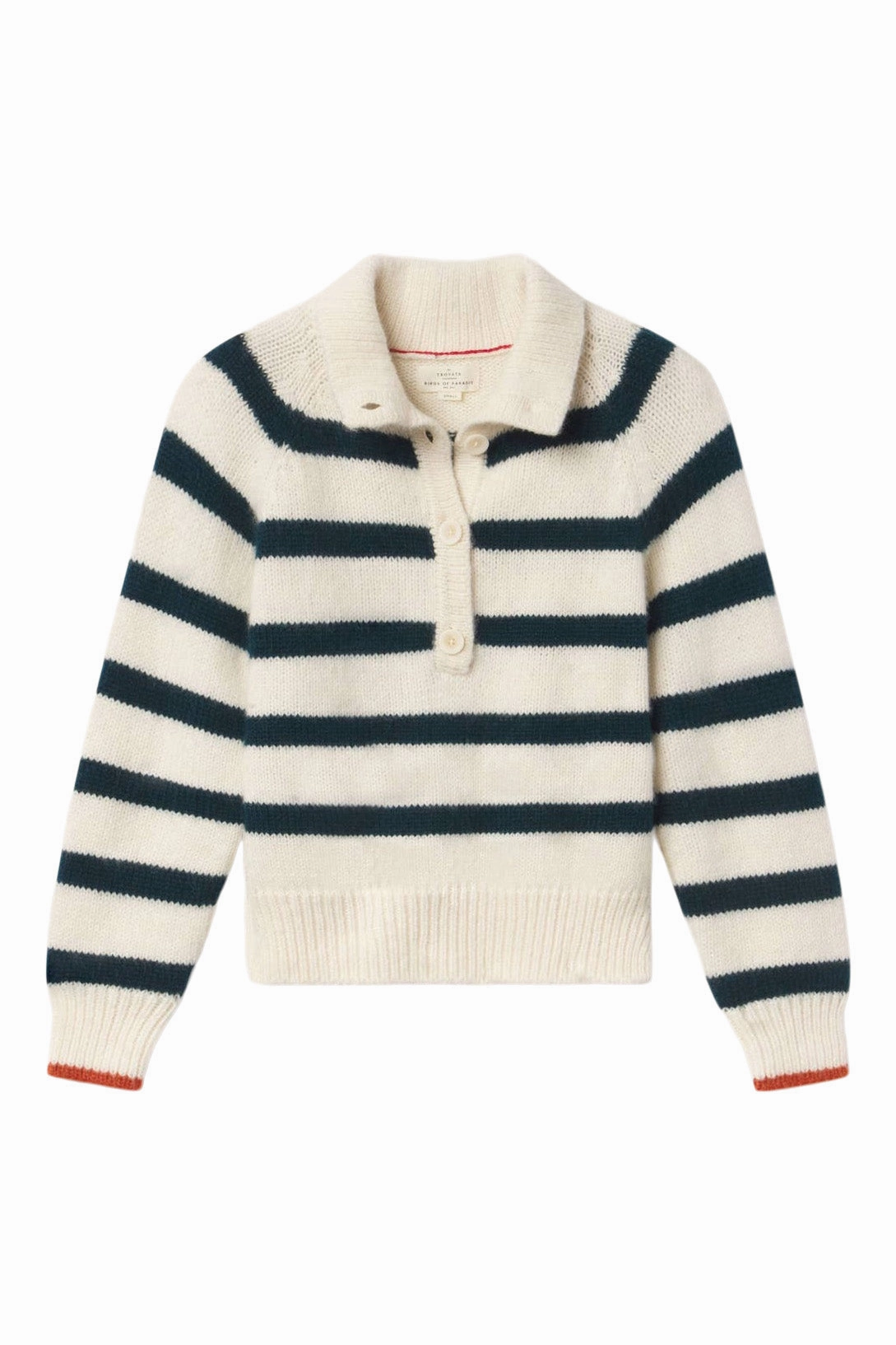 Winter Day Comfort Fade Resistant Dye Trovata Birds of Paradis Juneau Sweater in Teal Stripe