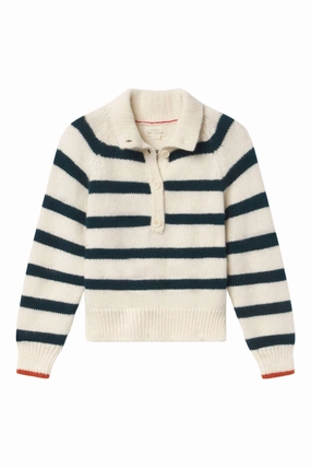 Winter Day Comfort Fade Resistant Dye Trovata Birds of Paradis Juneau Sweater in Teal Stripe