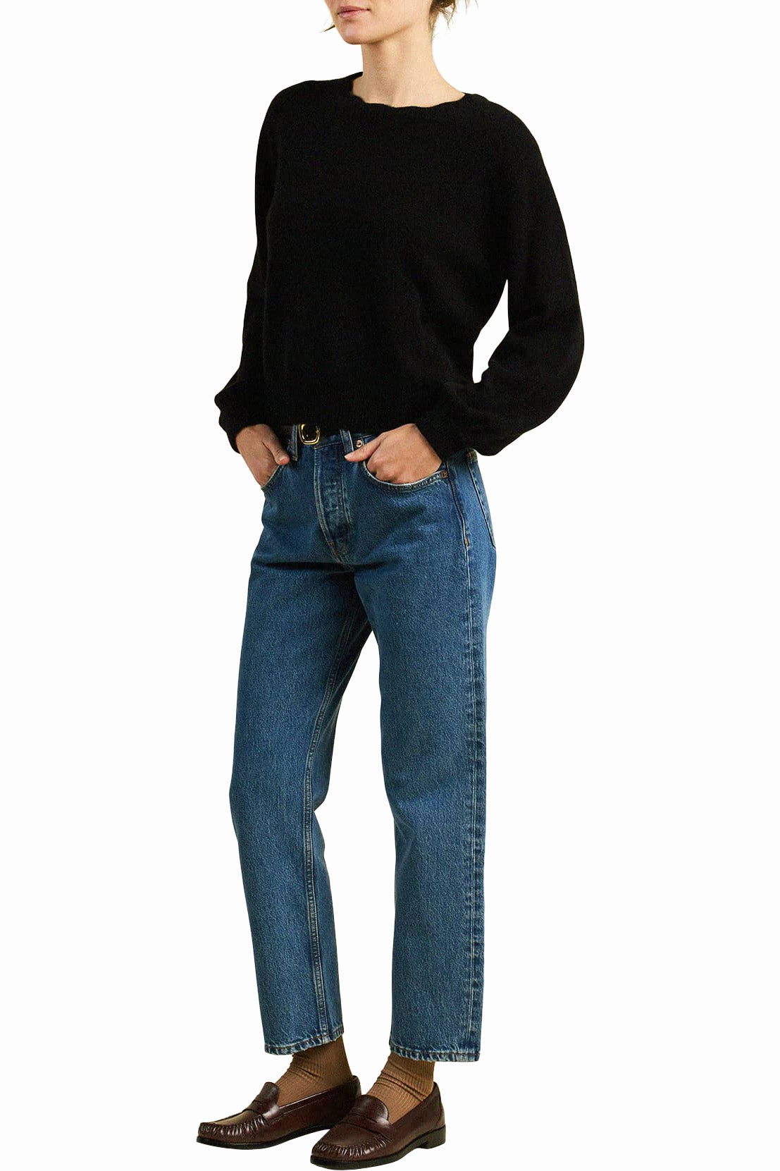 Reinforced Cuffs Drop Shoulder Cut Trovata Birds of Paradis Kate Sweater in Black