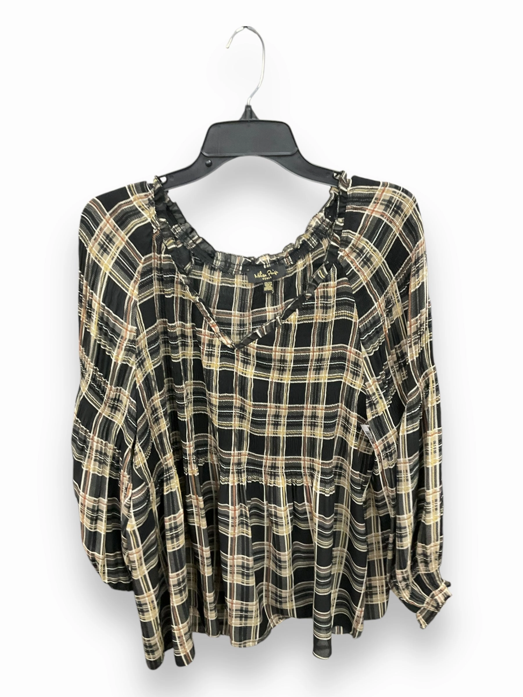 Top Long Sleeve By Melissa Paige In Plaid Pattern, Size: 2x Ventilated Back Panels