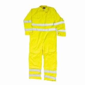 Sustainable Recycled Material Flexible Articulated Elbows Used Standard Hi-Visibility Flame Resistant Work Coverall Yellow