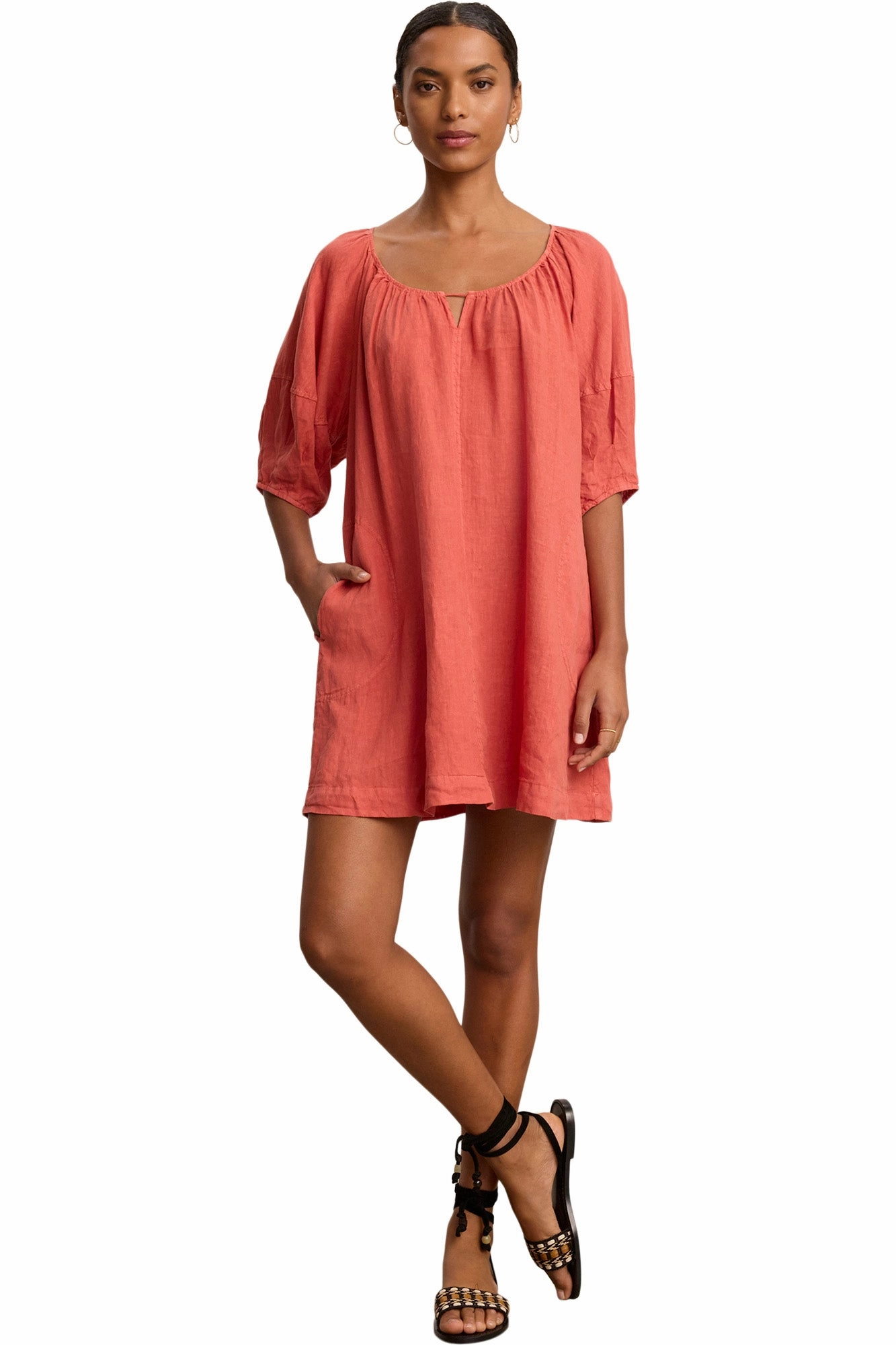 Fit Easy Velvet Greta Woven Linen Dress in Wagon
