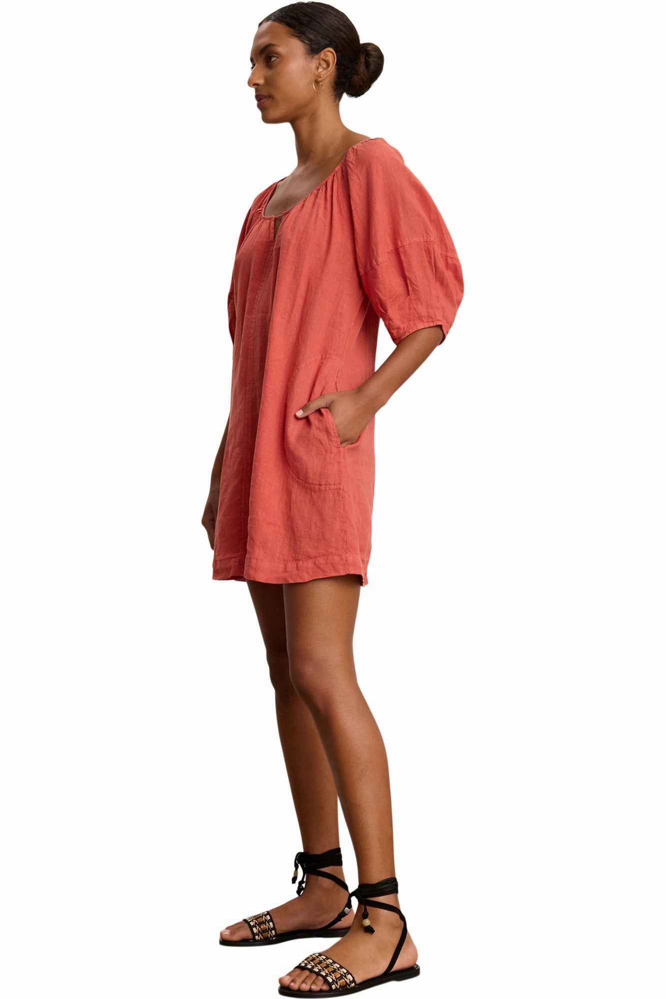 Velvet Greta Woven Linen Dress in Wagon Printed-Lining