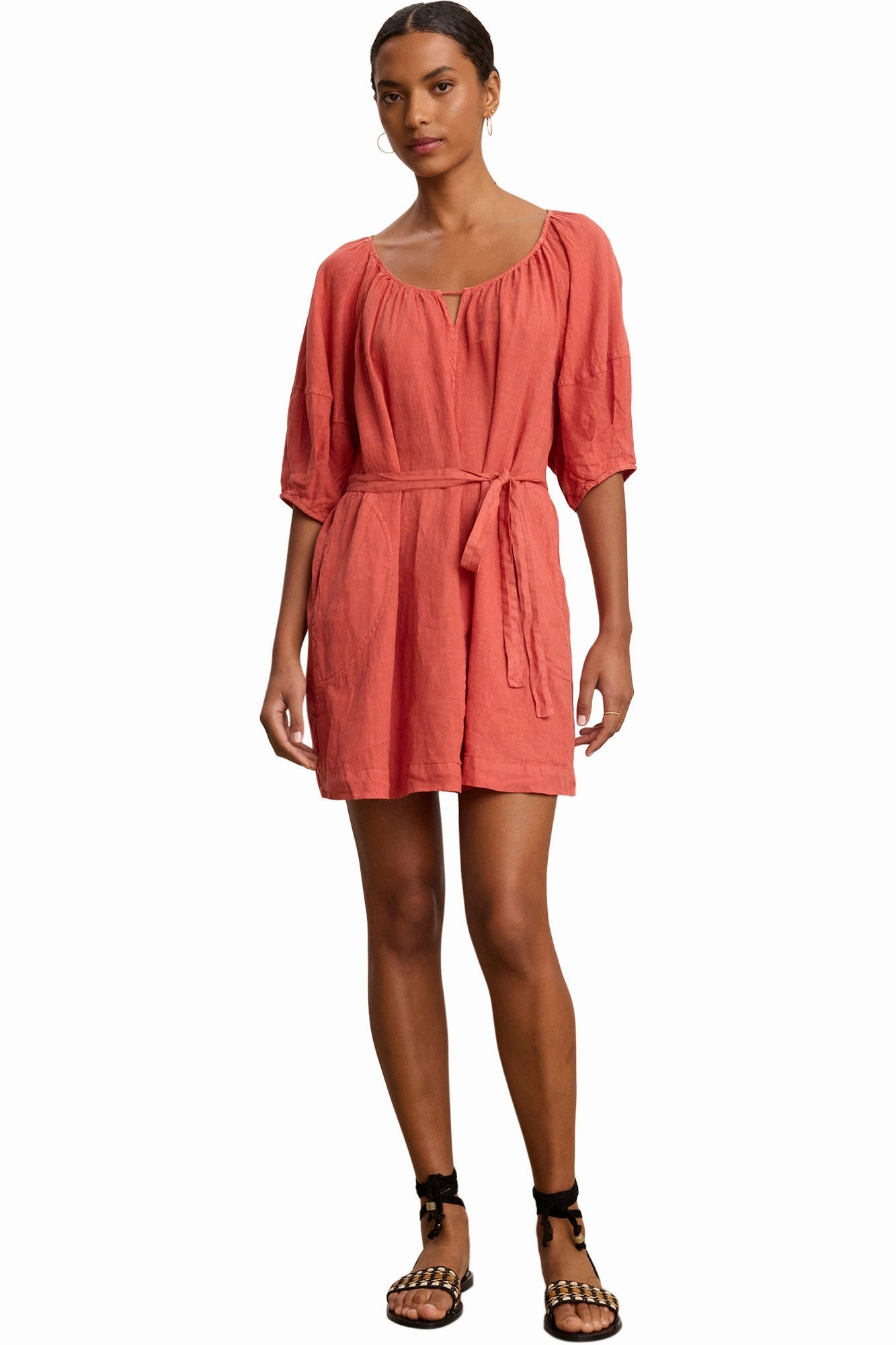 elegant design Sleek long-sleeve dress Velvet Greta Woven Linen Dress in Wagon