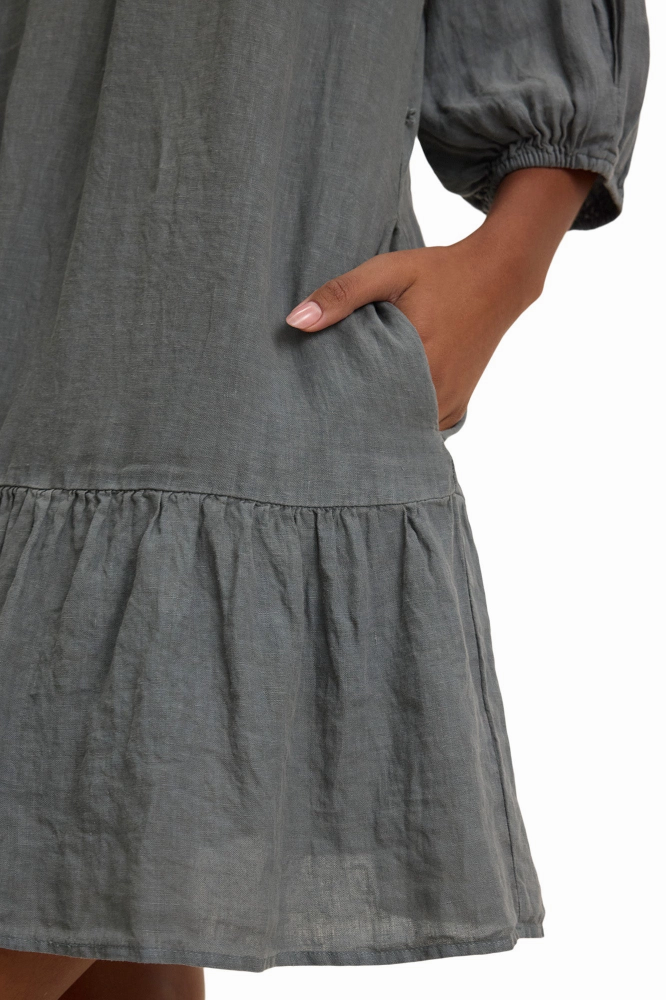 Velvet Kaylie Woven Linen Dress in Graphite Romantic Style Smooth Fit