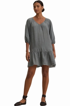 Balanced Tone Velvet Kaylie Woven Linen Dress in Graphite
