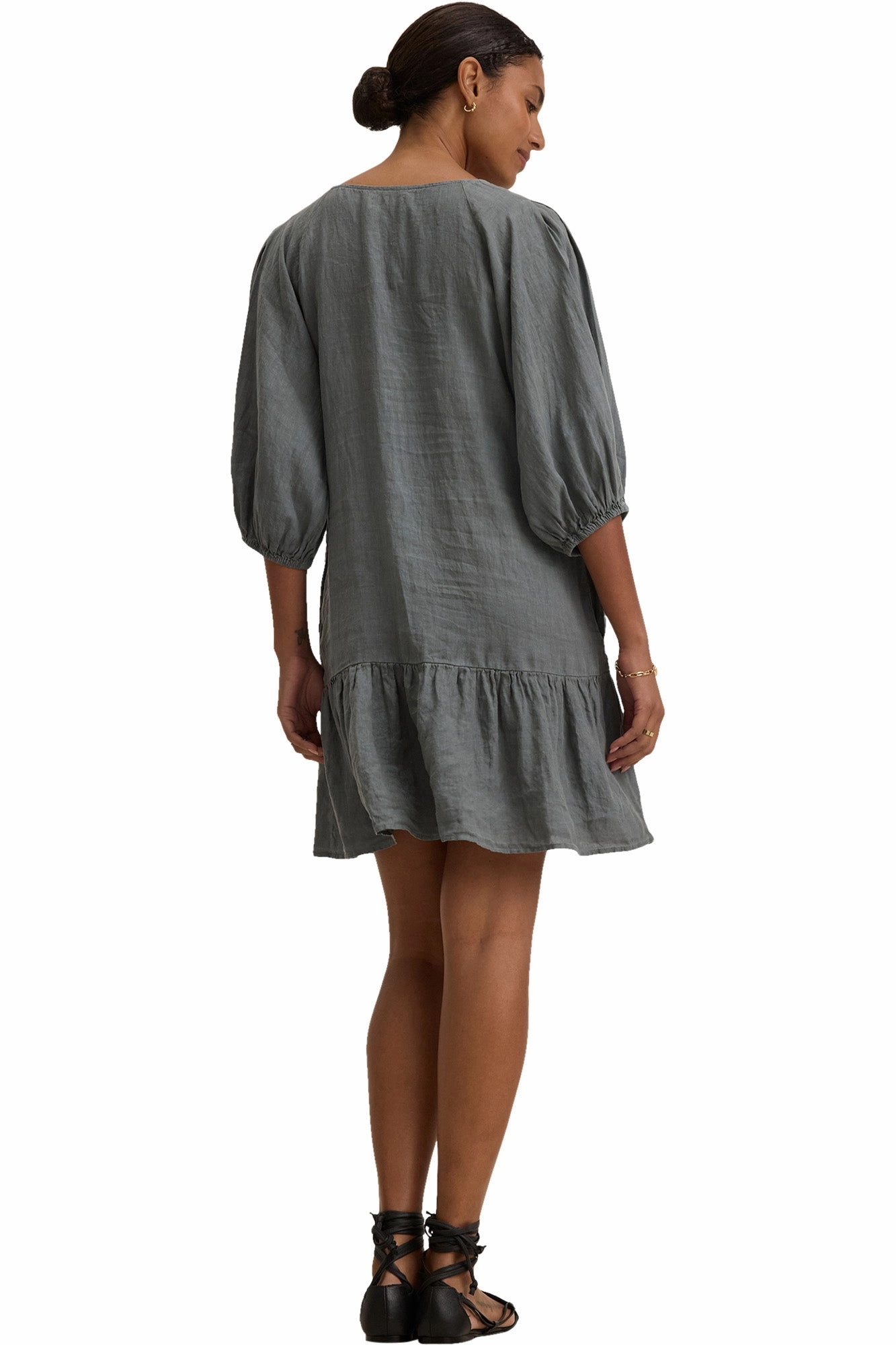 Velvet Kaylie Woven Linen Dress in Graphite Comfortable Silhouette Smart Shape