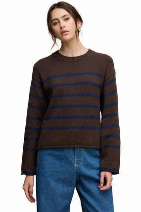Velvet Lucia Striped Crewneck in Espresso - Marin Casual Performance