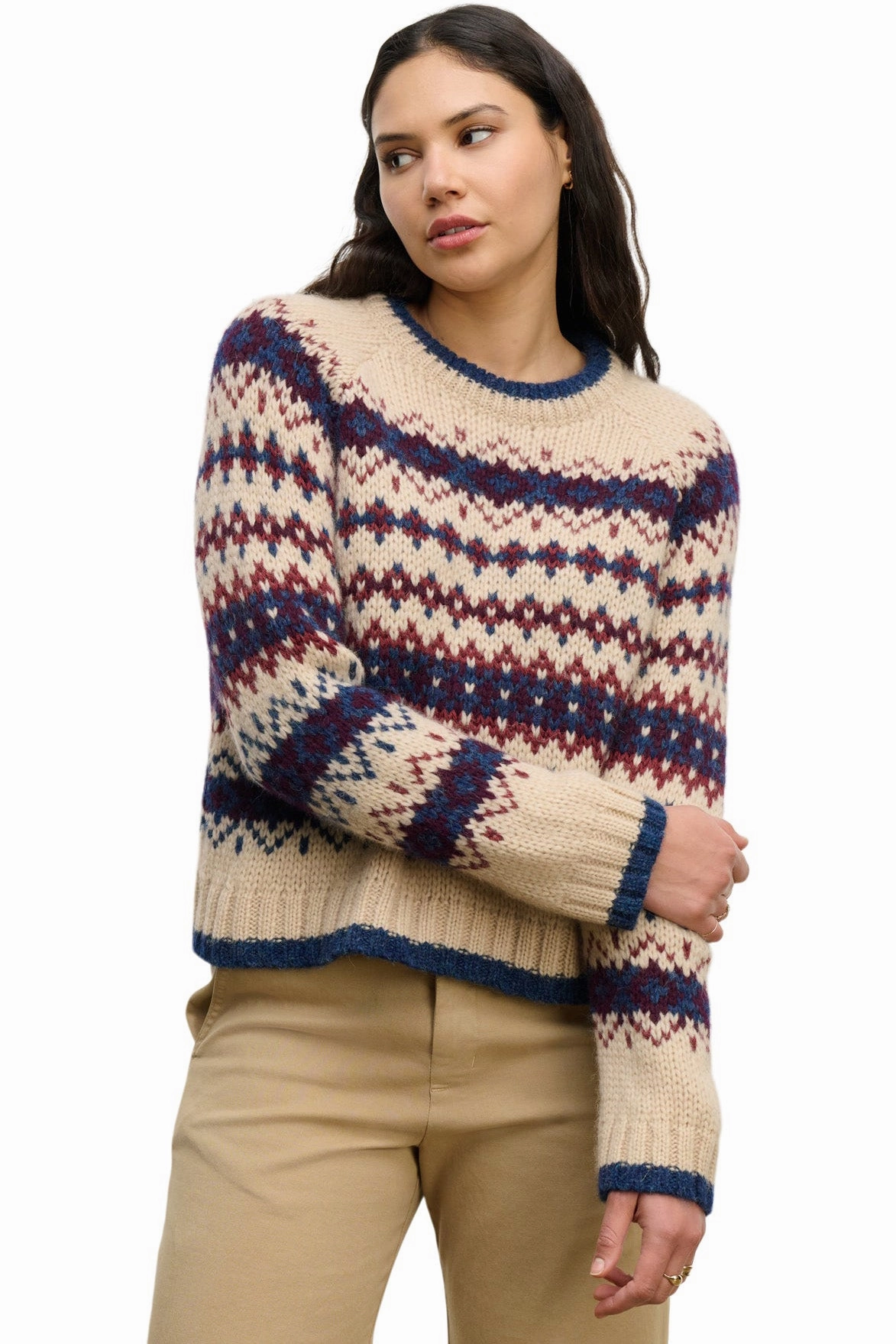 Oversized Fit Luxury Comfort Velvet Makena Fair Isle Crewneck Sweater in Multi