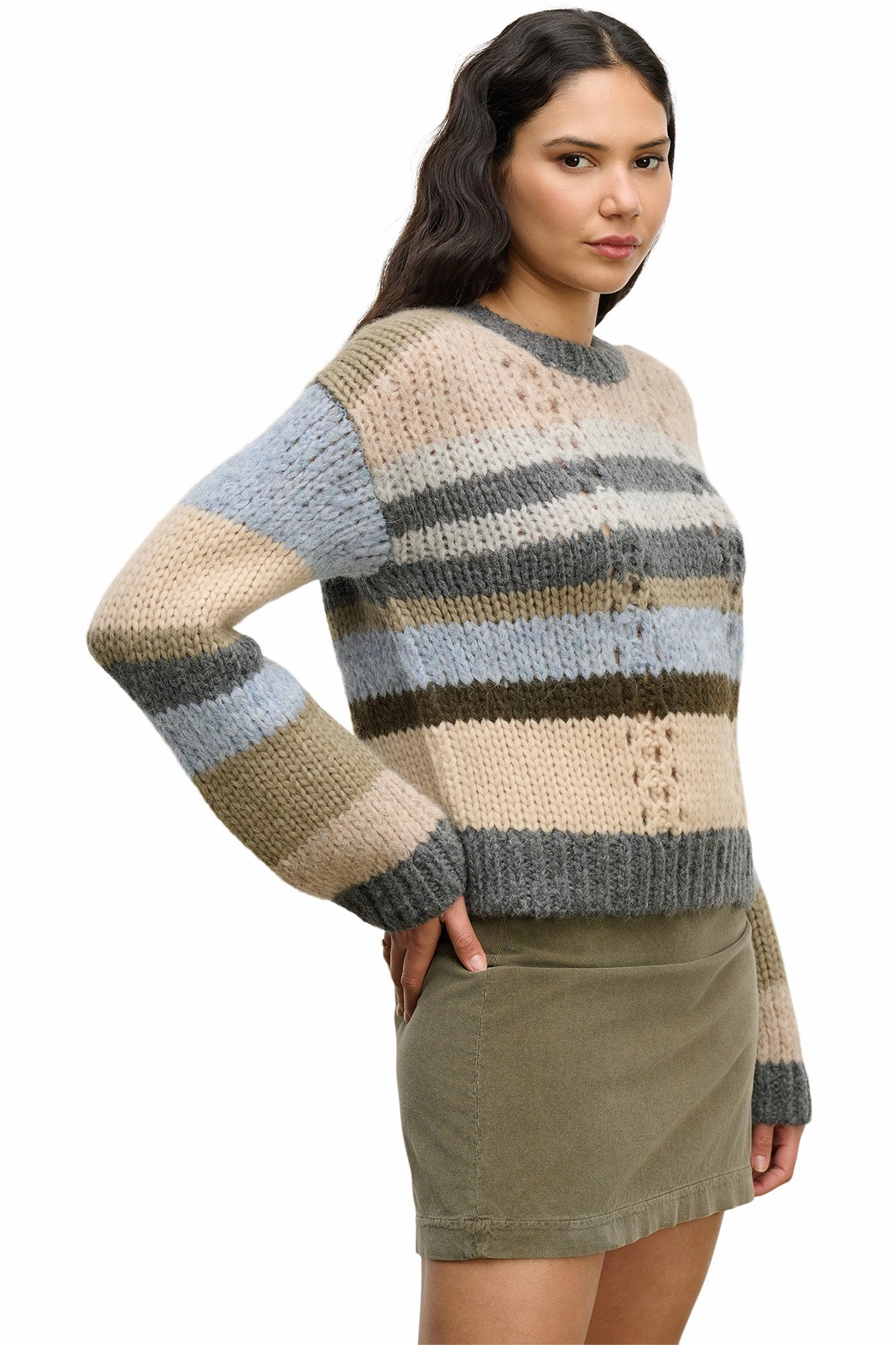 Velvet Rina Alpaca Striped Sweater in Multi Cold Weather Drop Shoulder