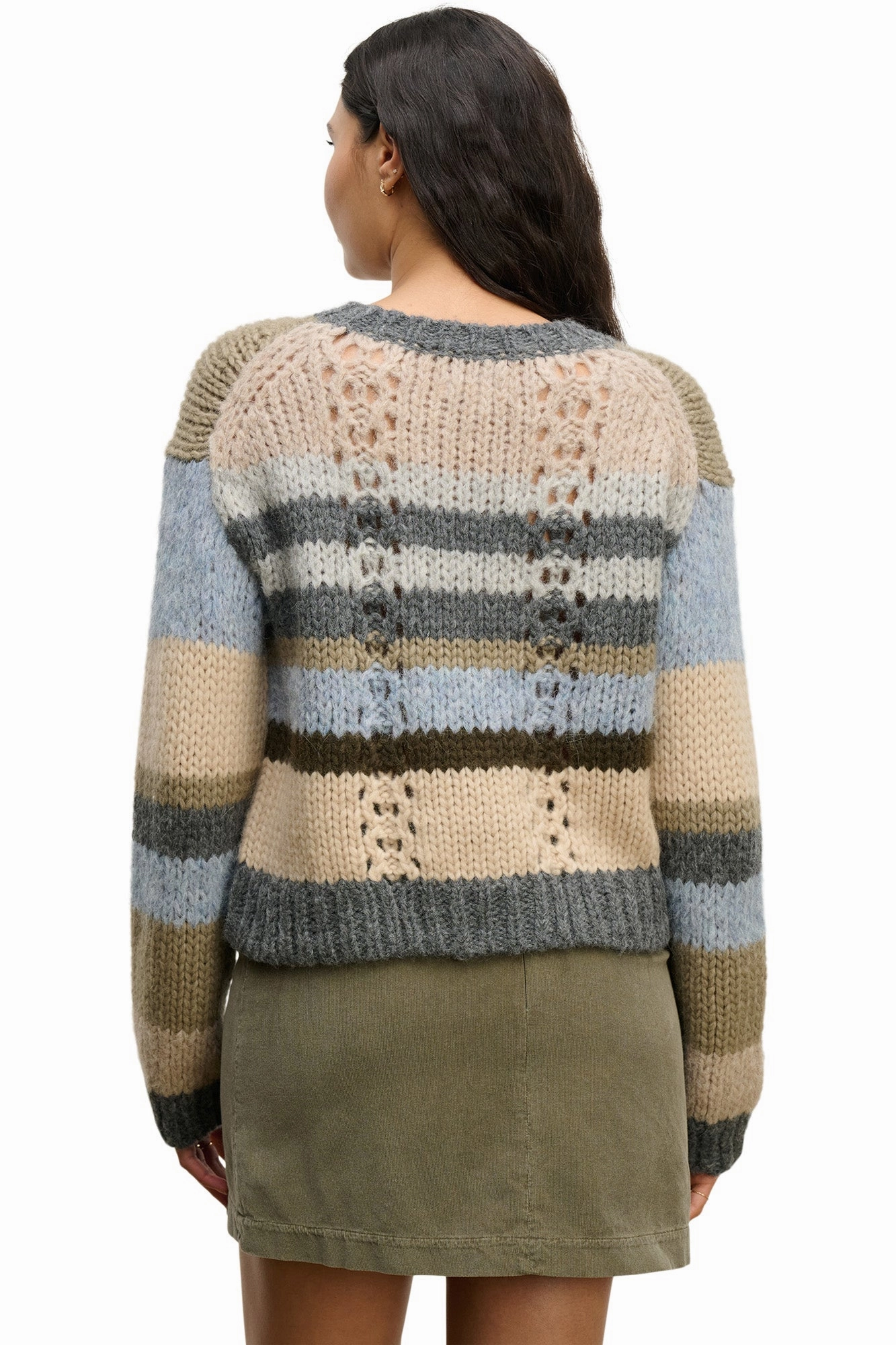 Stylish Comfort Odor Resistant Finish Velvet Rina Alpaca Striped Sweater in Multi