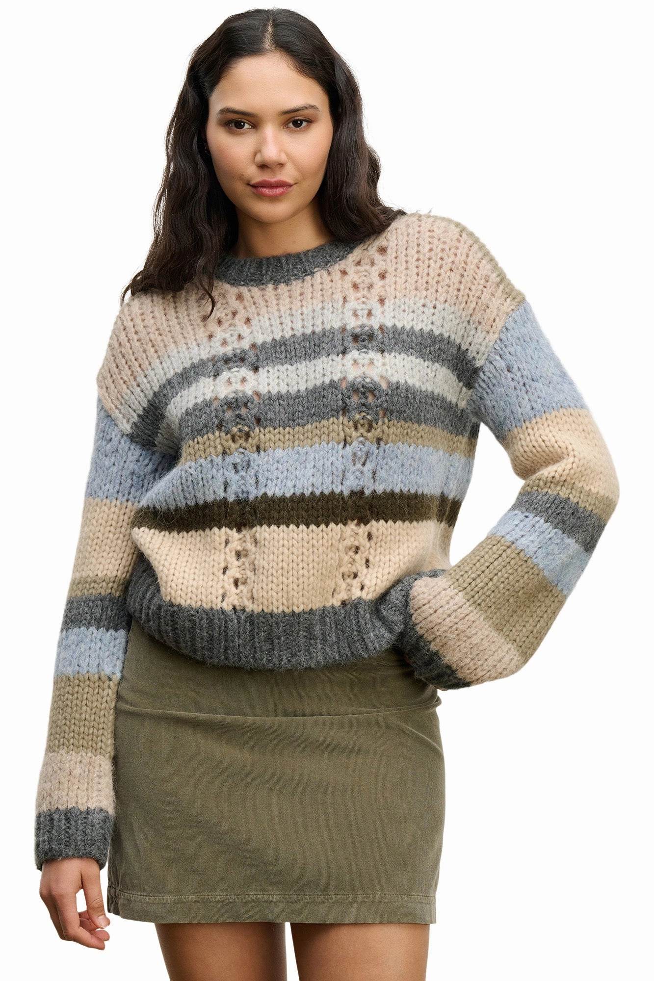 Knit Layering Chill Style Velvet Rina Alpaca Striped Sweater in Multi