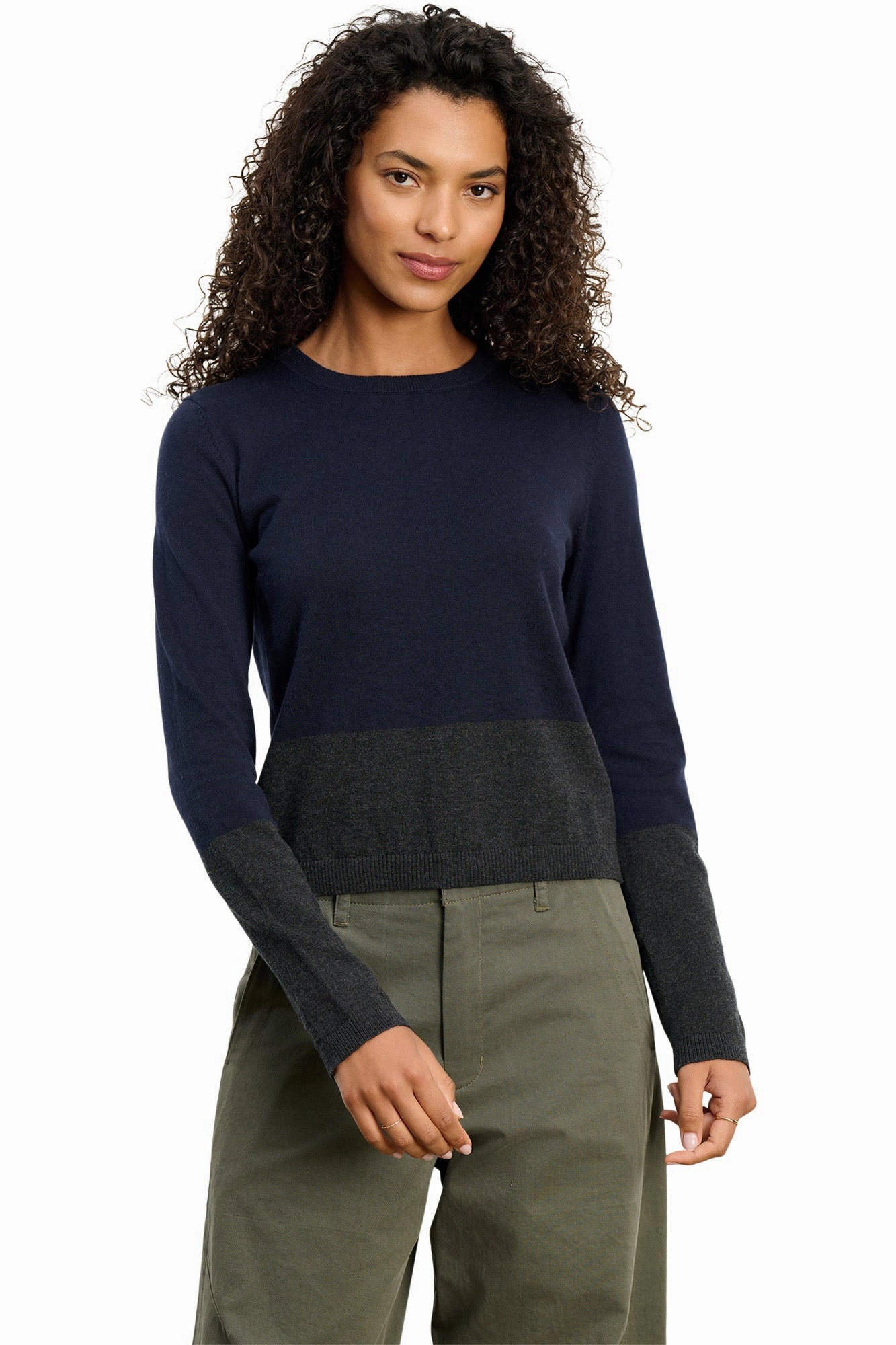 Velvet Roxy Lux Cashmere Crewneck Sweater in Navy Chilly Season Wear Quick Style