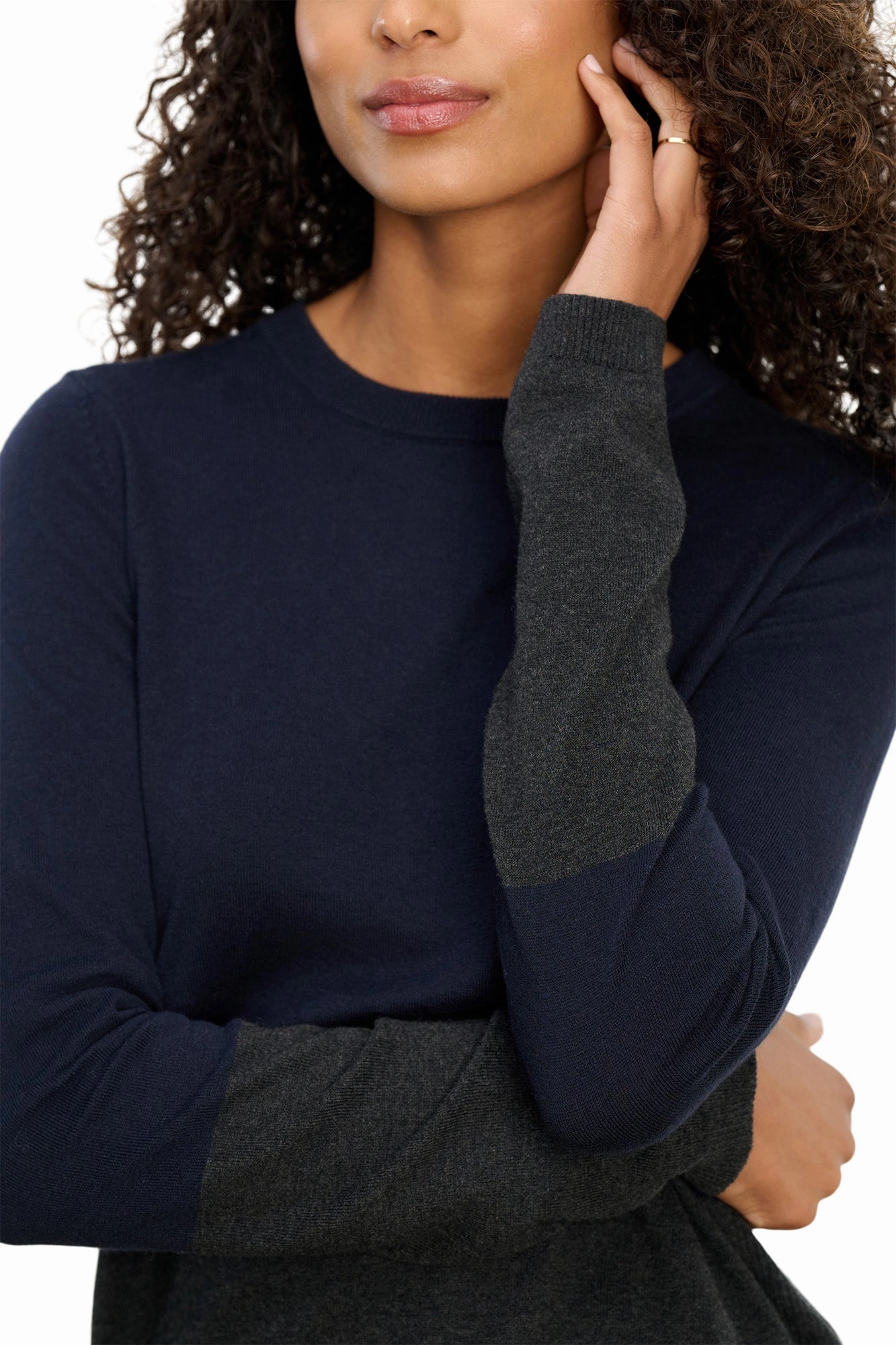 Ultimate Warmth Knitted Layer Velvet Roxy Lux Cashmere Crewneck Sweater in Navy