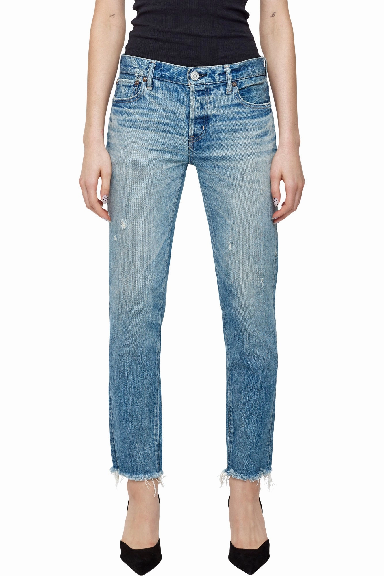 Anti Snag Thread Technology Stone Wash Finish Moussy Denim Bretton Tapered in Light Blue