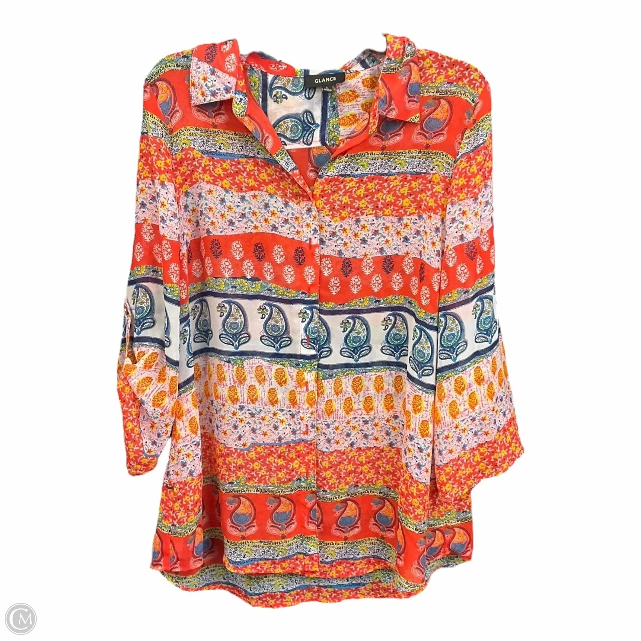 Blouse 3/4 Sleeve By Clothes Mentor In Multi-colored, Size: L SustainableTextiles Glow Up