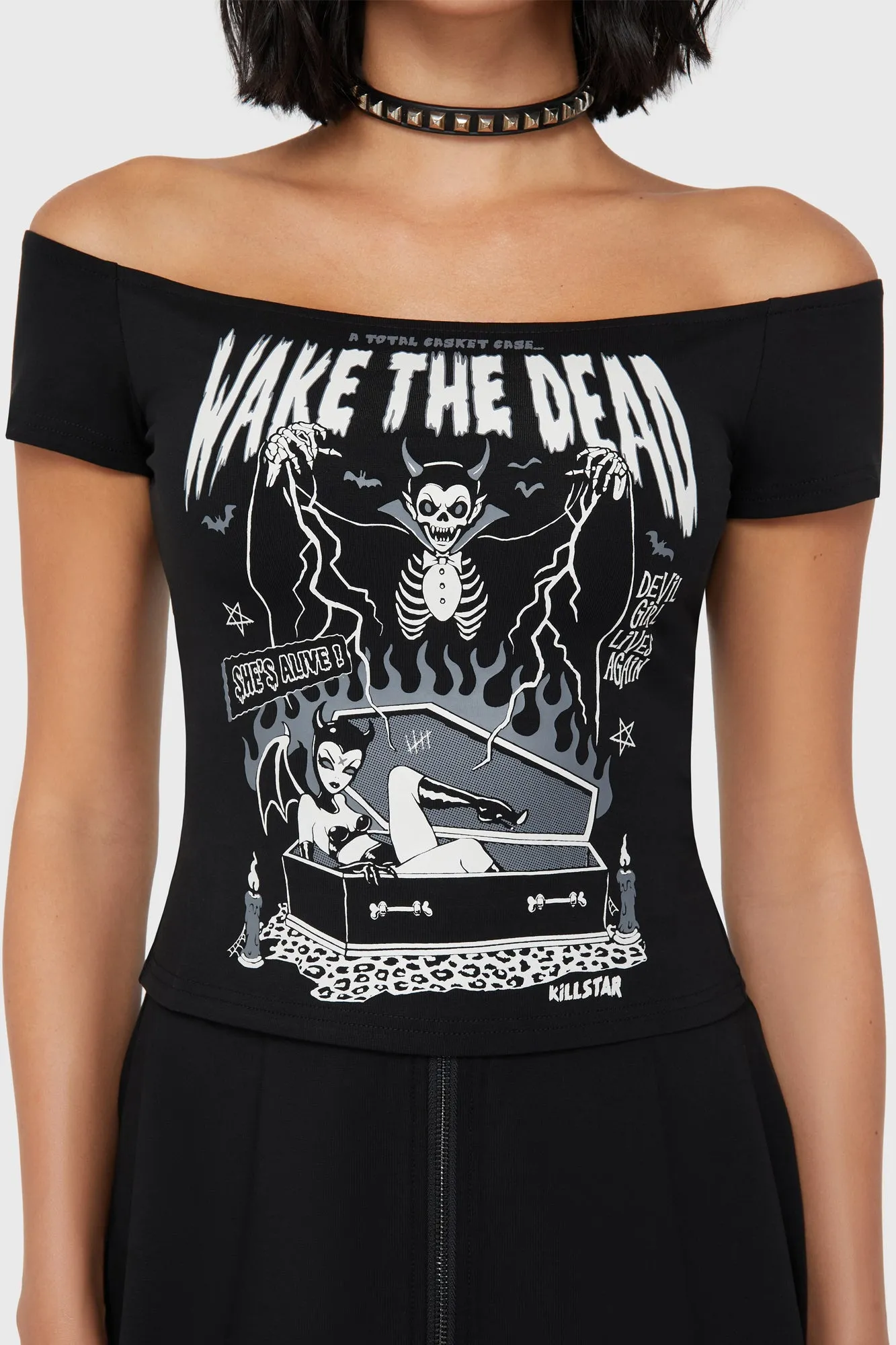Wake The Dead Bardot Top Bonded Seam Innovation Anti Static Cloth Blend