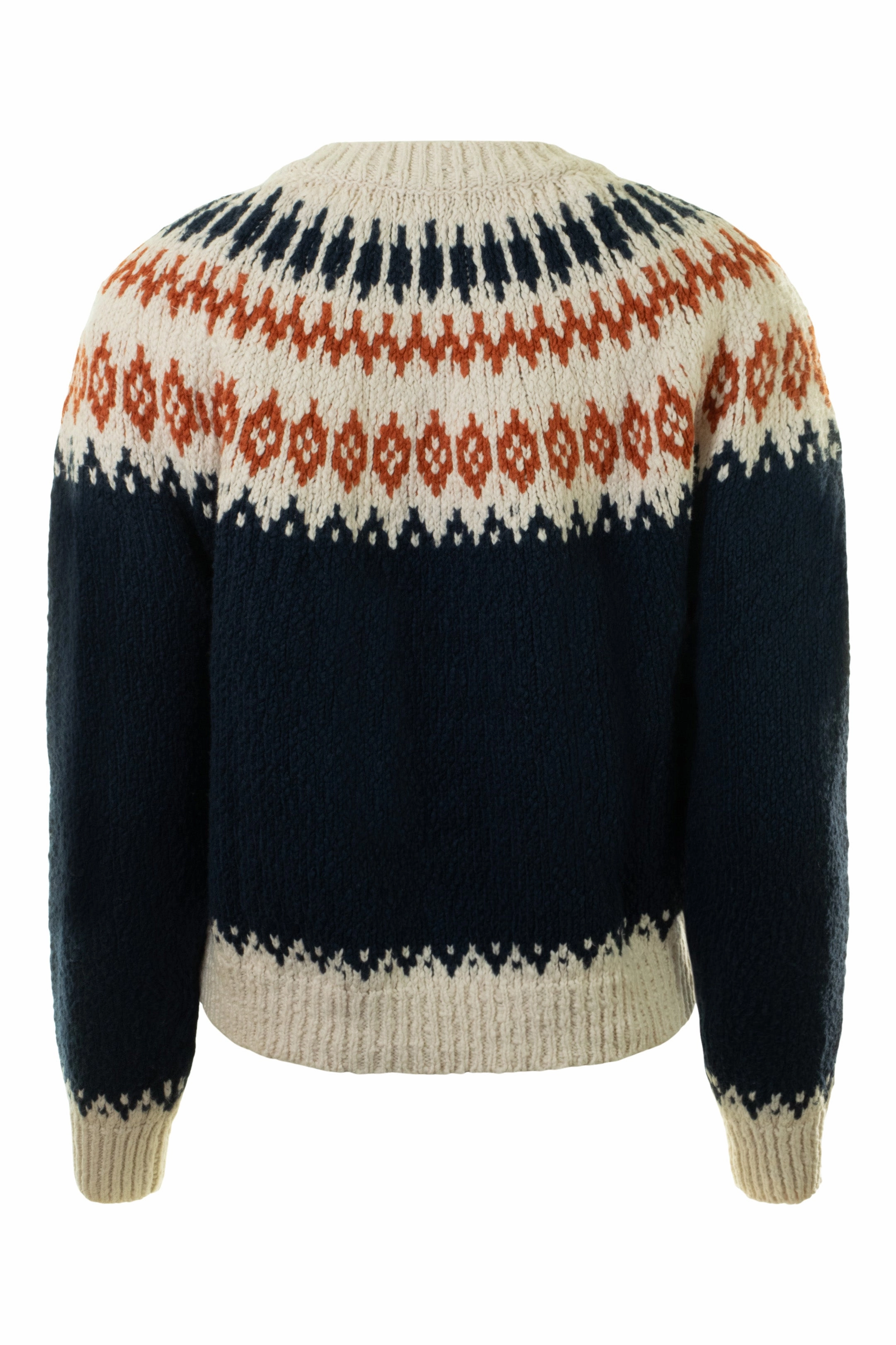 Warm Hug slim fit Autumn Cashmere Chunky Fair Isle Crewneck Sweater in Navy Combo