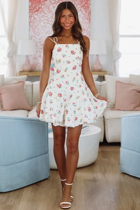 Whispering Wildflowers Mini Dress - Cream, Red and Yellow Feminine Design