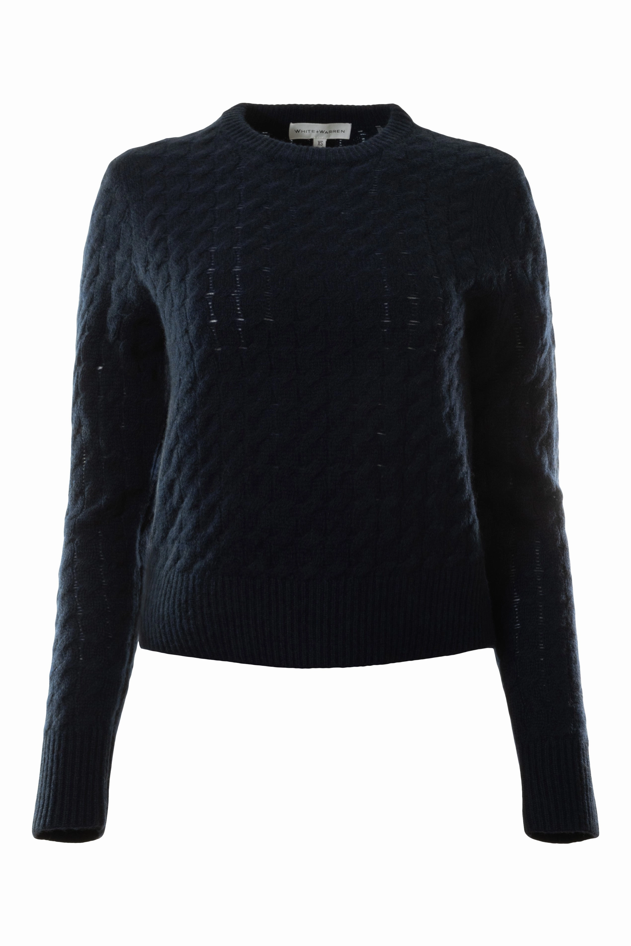 White & Warren Cashmere Cable Crewneck in Deep Navy Cozy Design Wear