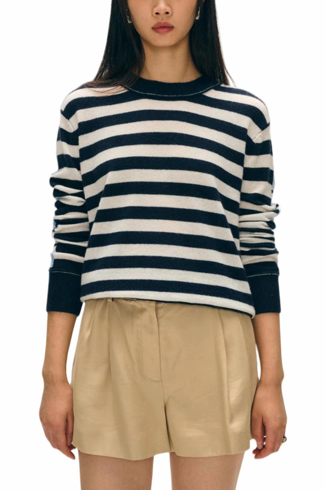 Warm Wardrobe White & Warren Cashmere Striped Sweater in Blue Combo