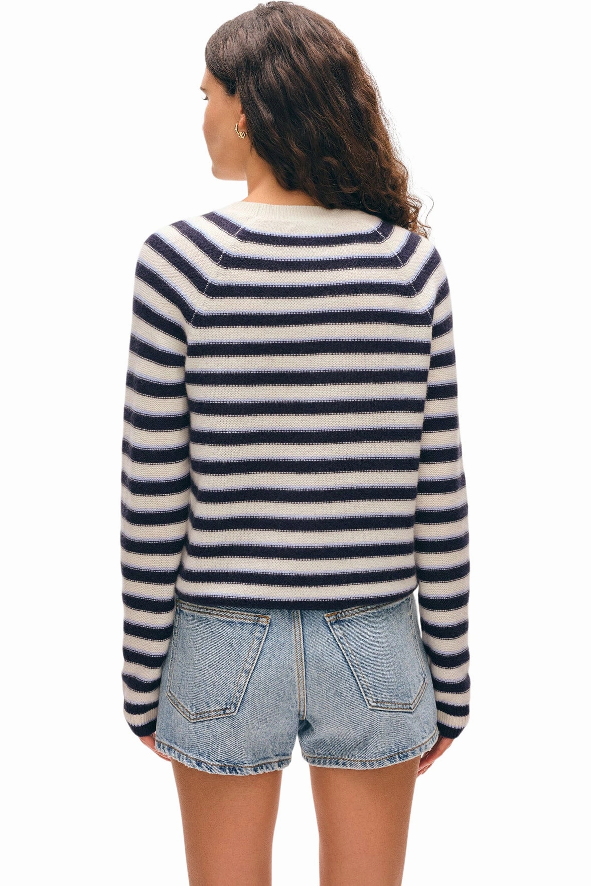 Soft Knit White & Warren Cashmere Striped Sweatshirt in Soft White Combo