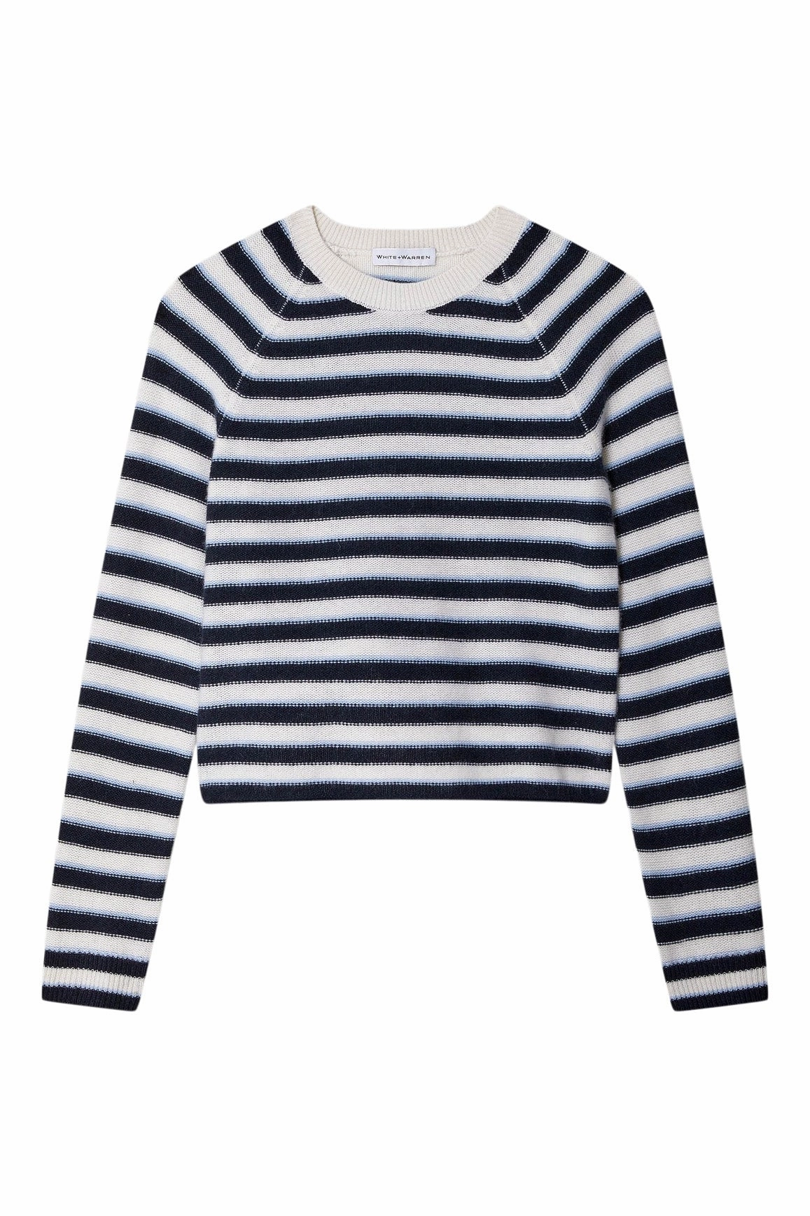 White & Warren Cashmere Striped Sweatshirt in Soft White Combo Sophisticated Knit