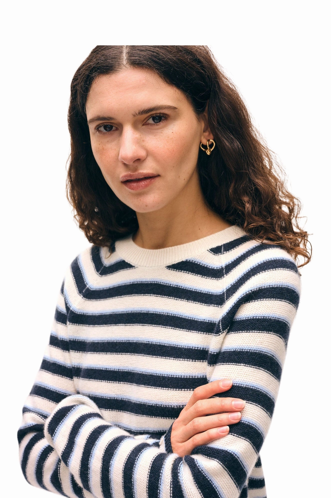 Everyday Fit Lightweight Layer White & Warren Cashmere Striped Sweatshirt in Soft White Combo