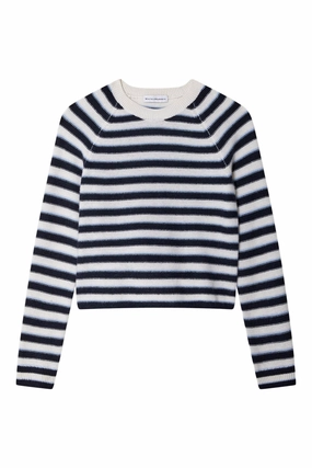 White & Warren Cashmere Striped Sweatshirt in Soft White Combo Sophisticated Knit