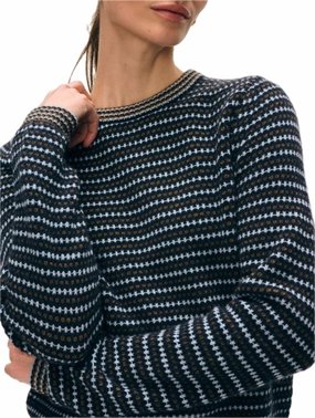 Effortless Comfort White & Warren Cashmere Textured Stripe Sweater in Blue Combo