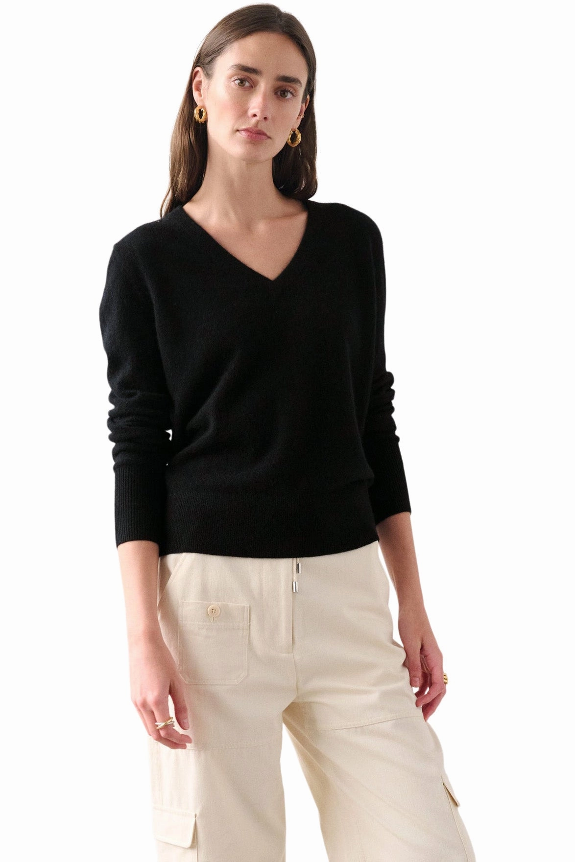 Comfy Waistband Casual Comfort Layer White & Warren Cashmere V-neck Sweater