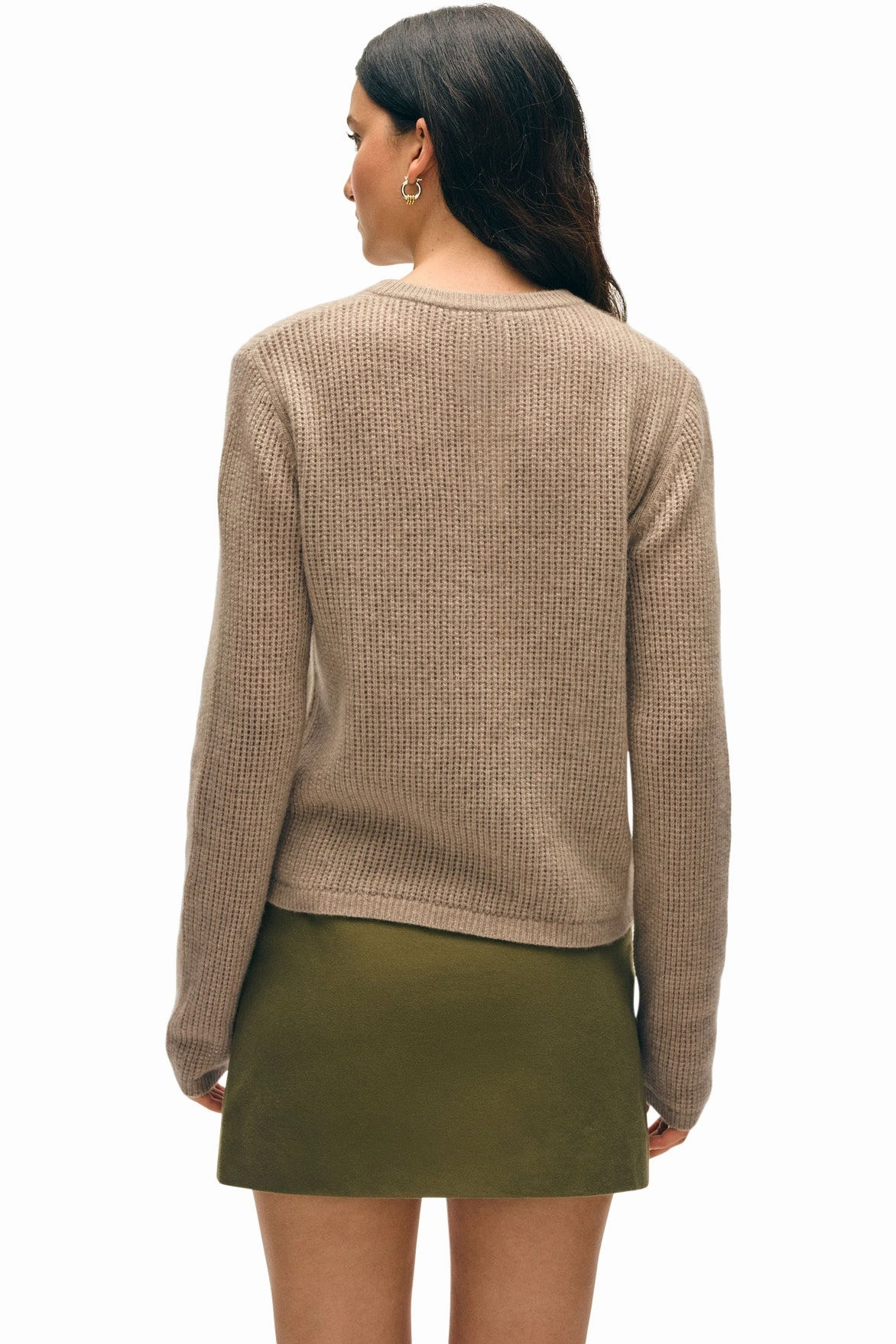 White & Warren Cashmere Waffle Mesh Crewneck in Taupe Heather Cozy Comfort Wear Chic Layering