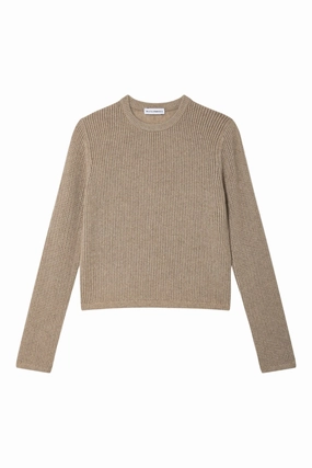 White & Warren Cashmere Waffle Mesh Crewneck in Taupe Heather Simple Warmth Light Layers