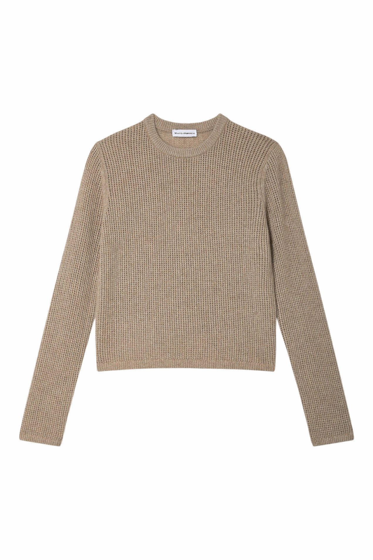 White & Warren Cashmere Waffle Mesh Crewneck in Taupe Heather Simple Warmth Light Layers