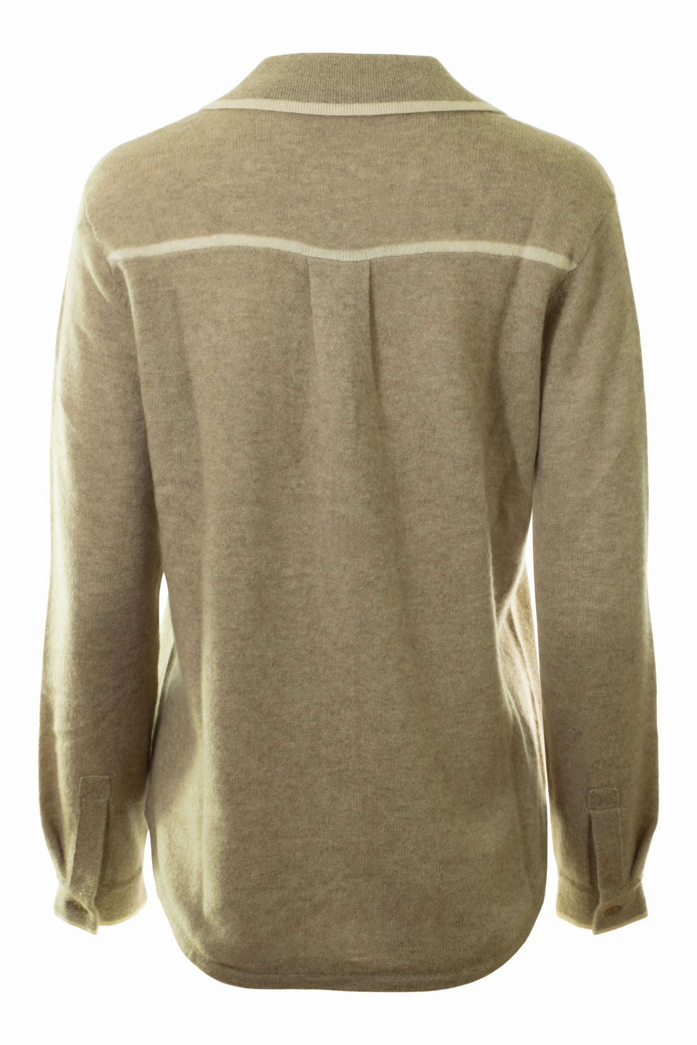 Seasonal piece White & Warren White Warren Cashmere Tipped Button Shirt in Taupe - Natural