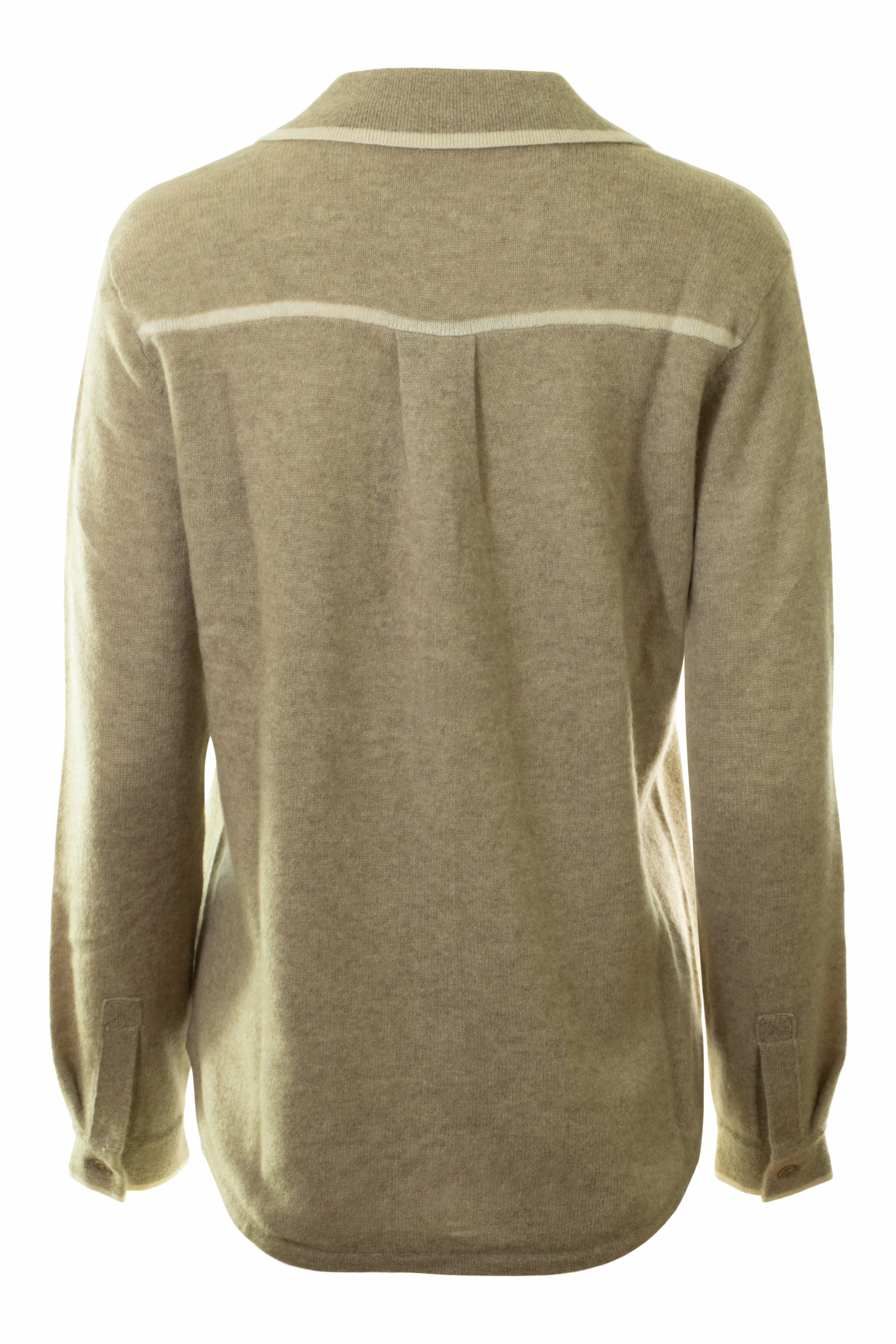 White & Warren White Warren Cashmere Tipped Button Shirt in Taupe - Natural Snuggle Comfort