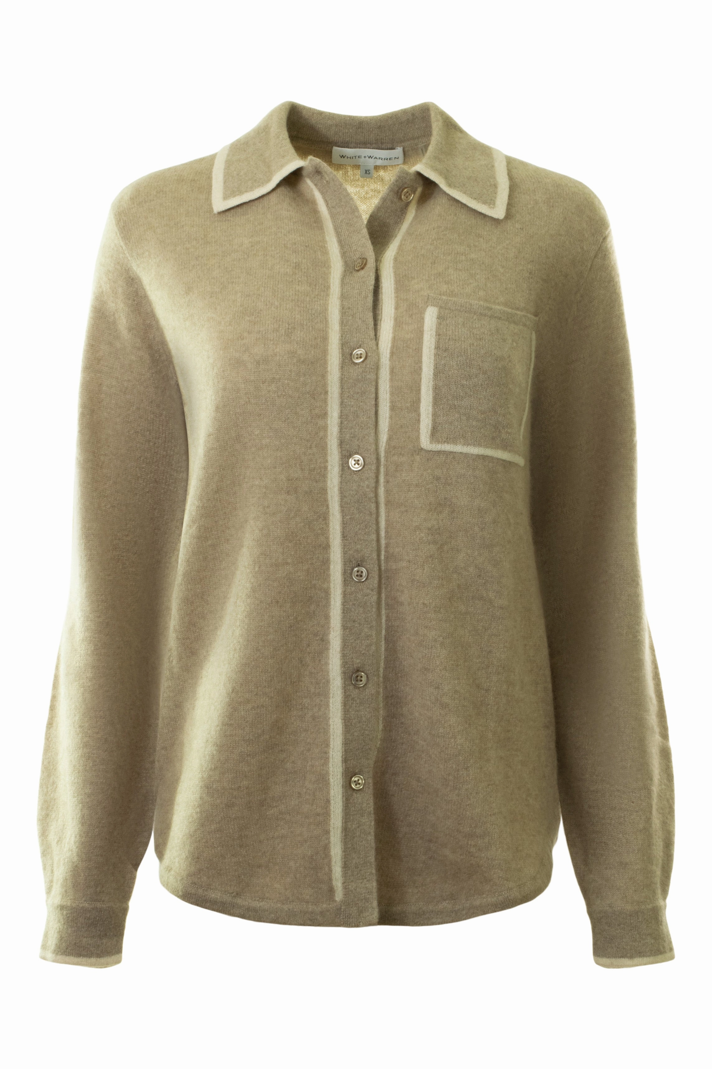 Plush Interior White & Warren White Warren Cashmere Tipped Button Shirt in Taupe - Natural