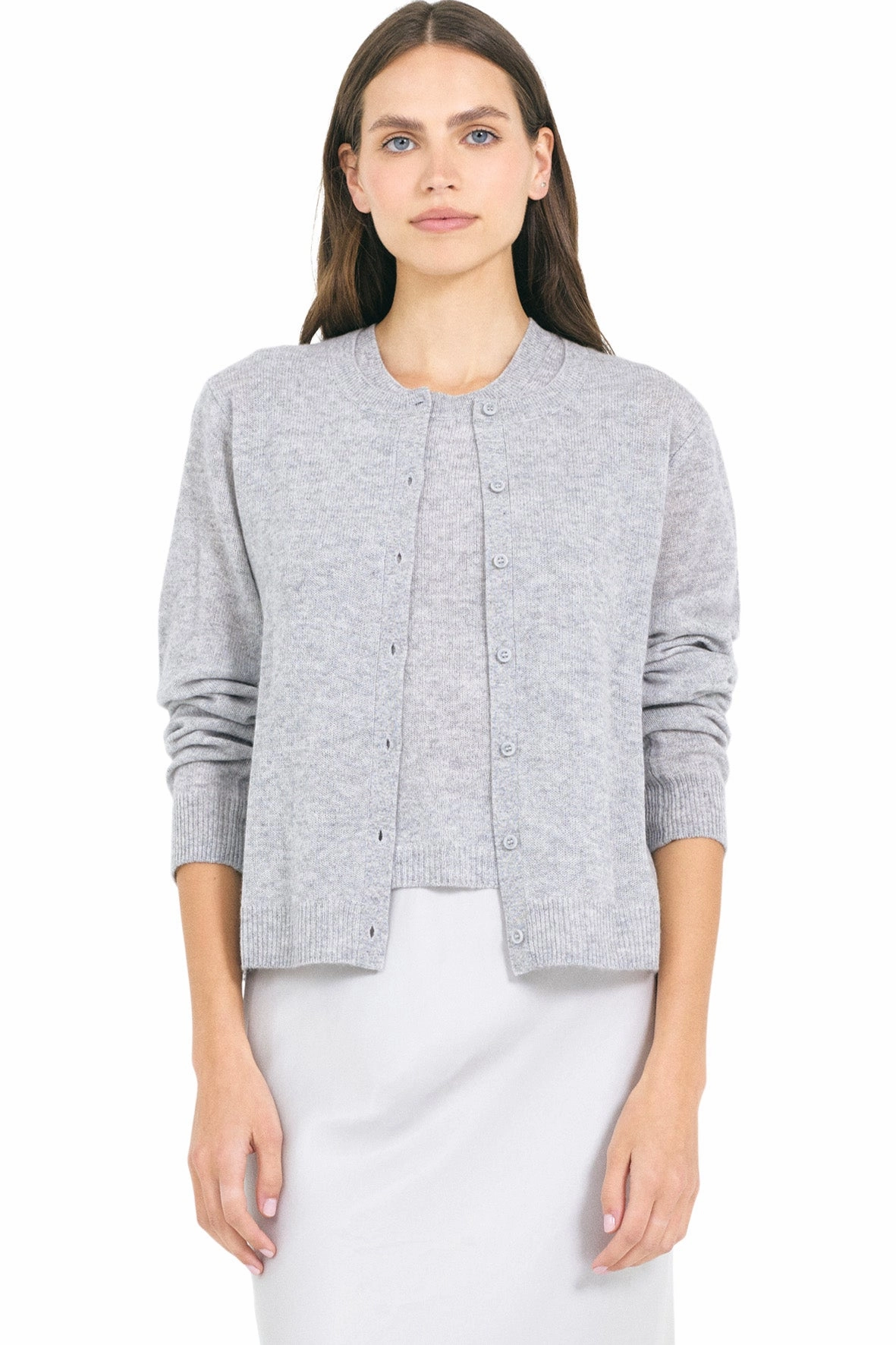 Lightweight Style Fade Resistant Textiles One Grey Day Forbes Cashmere Cardigan in Heather Grey