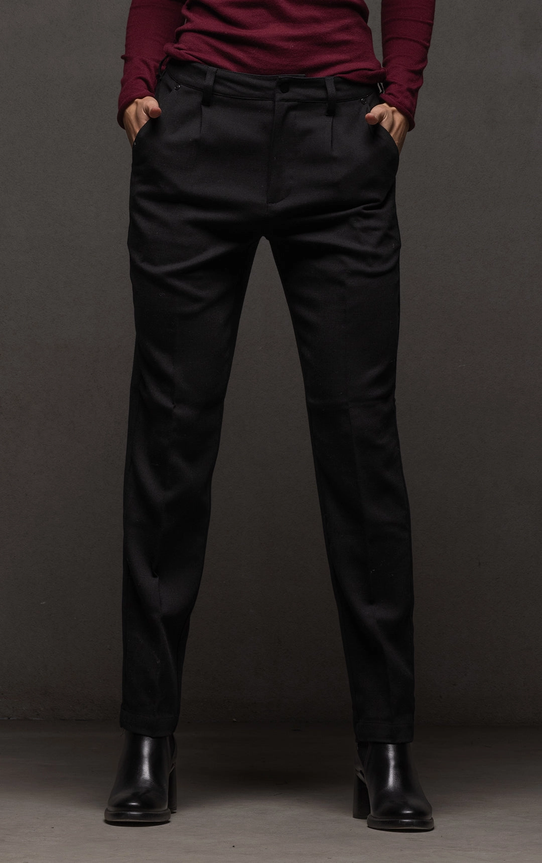 Light Reflective Details Simple Silhouette WOOL BLEND STRAIGHT LEG TROUSER