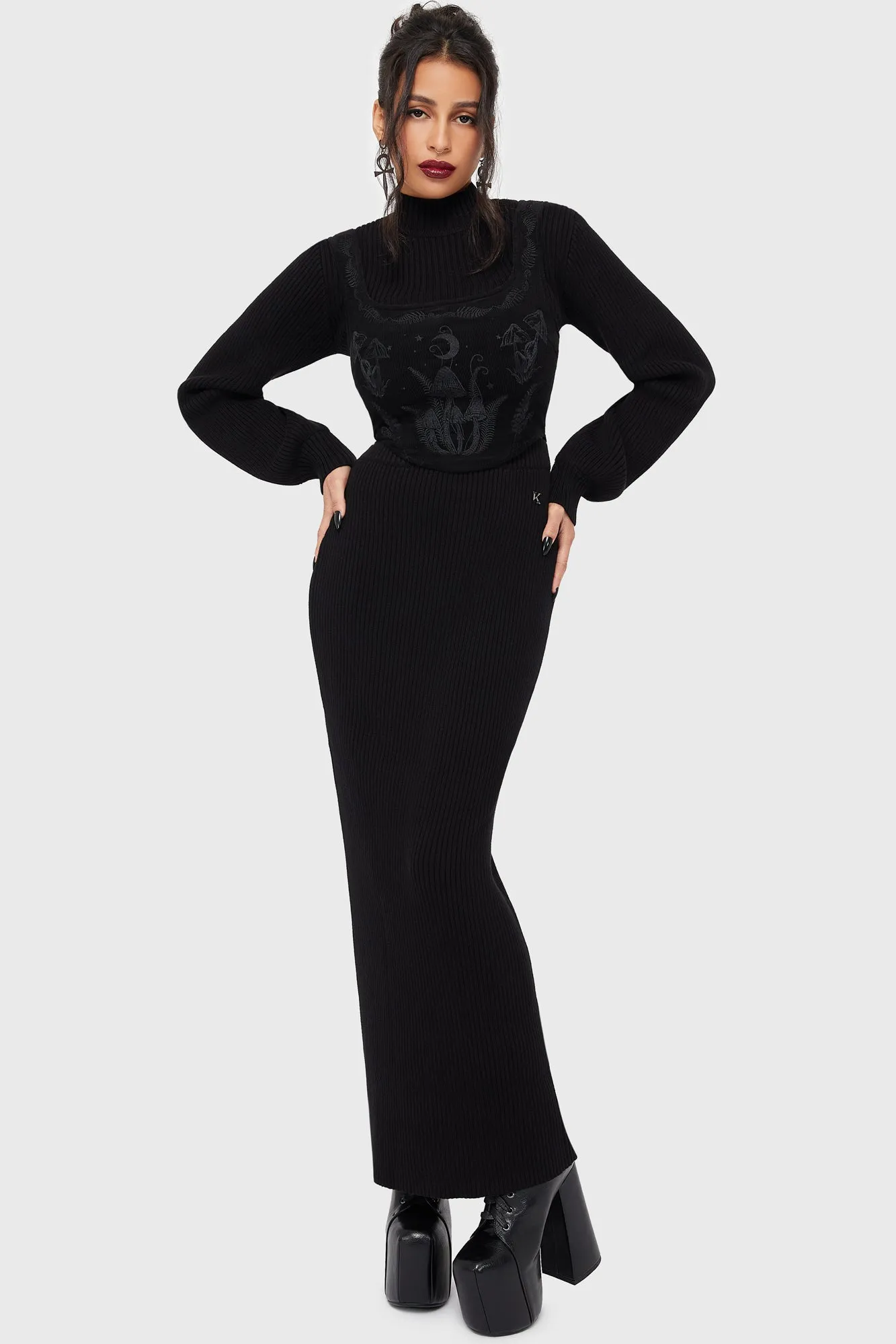 Belinda's Woe Maxi Skirt [Black] AntiPill Finish