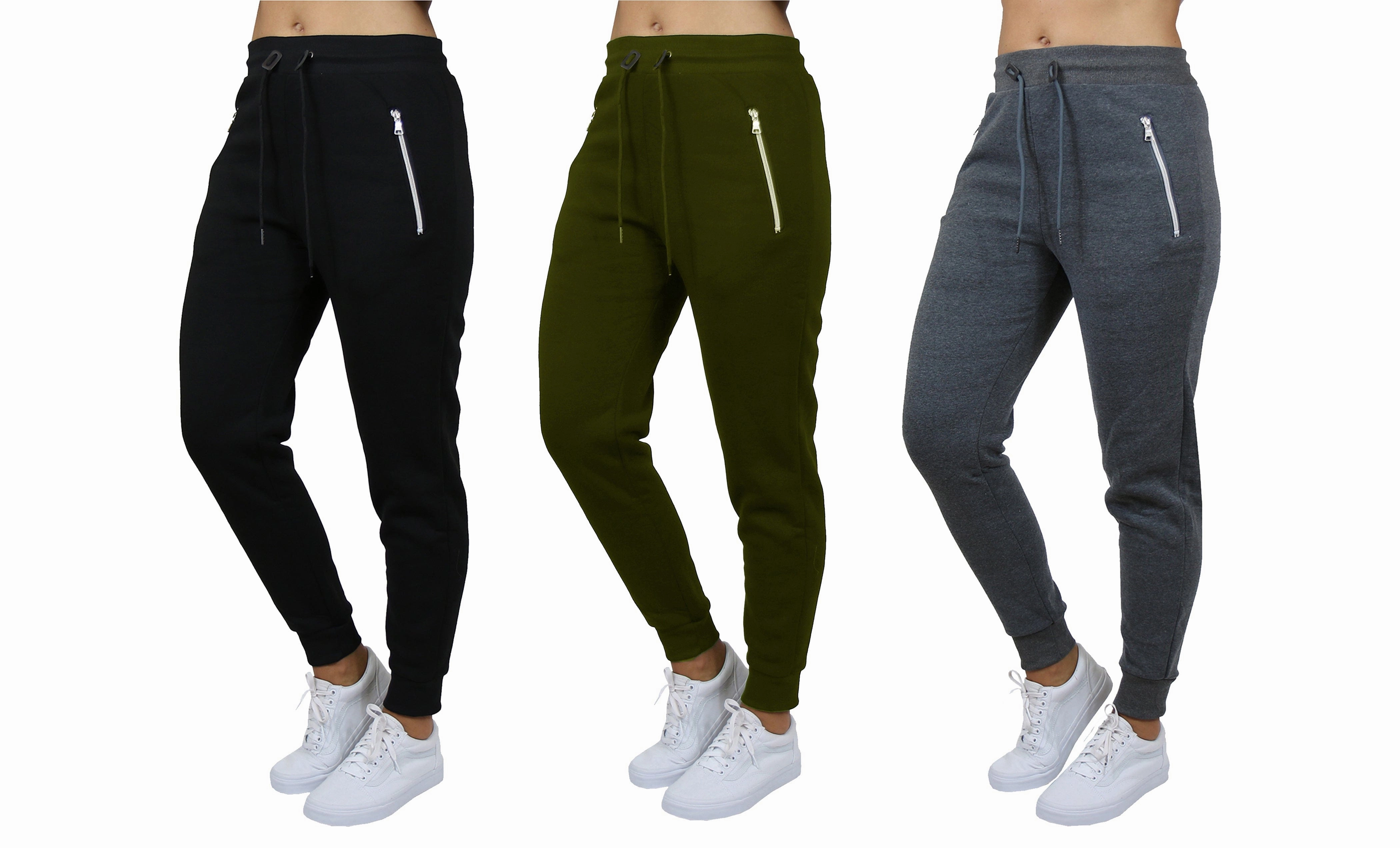 [3-Pack] Women's Loose-Fit Fleece Jogger Sweatpants with Zipper Pockets Performance Ready