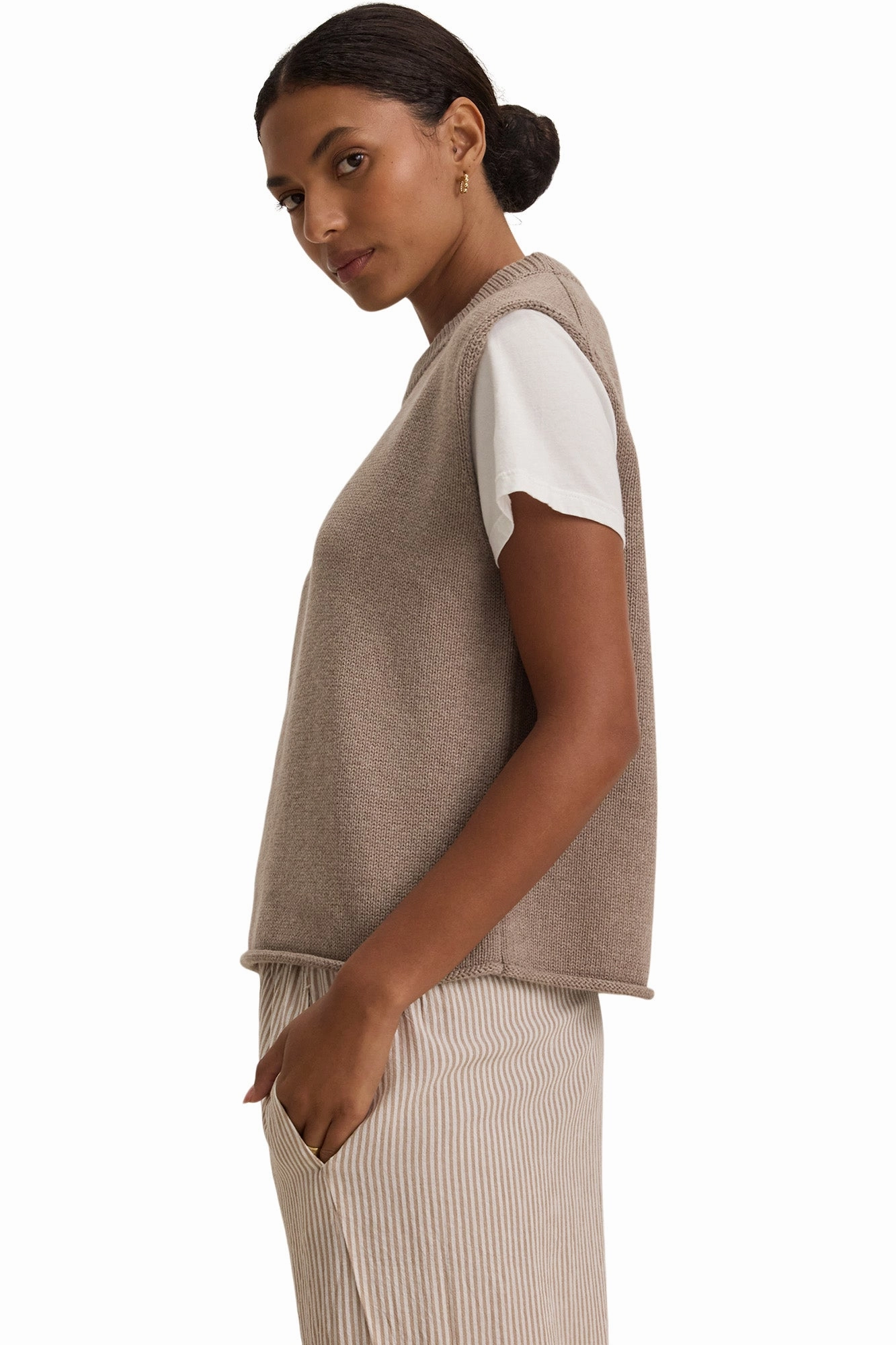 Velvet Paola Cotton Cashmere Sweater in Mink Light Reflective Trim